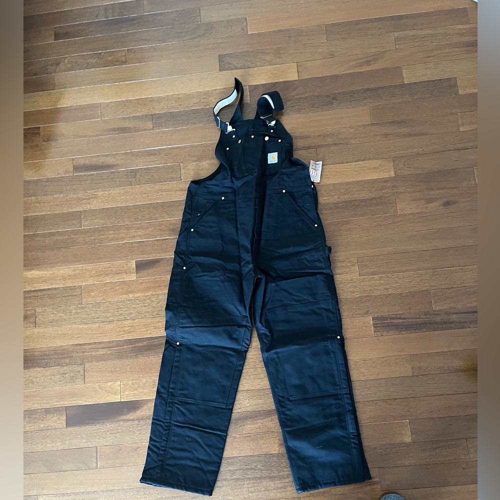 Men’s black carhartt loose fit firm duck insulated bib overalls XL NWT